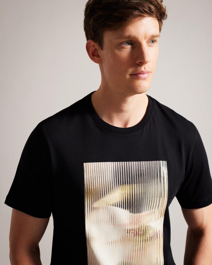 T-Shirt Ted Baker Short Sleeve Abstract Graphic Noir Homme | WIU-18477416